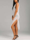 Cheap Casual See Thru Slit Cover Up Dress