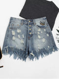 Fashion Ripped Cutoffs Butterfly Embroidered Denim Shorts