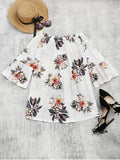 Gorgeous Floral Print Flare Sleeve Shift Dress