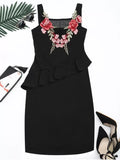 Trendy Floral Patched Ruffle Hem Bodycon Dress
