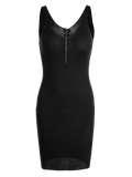 Trendy Plunging Neck Ribbed Knitted Bodycon Dress