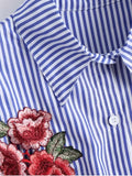 Pretty Floral Patched Striped Button Up Shirt