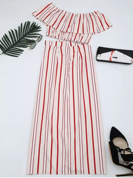 Separate Striped Top and Slit Skirt Suit – Ncocon