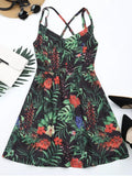 Gorgeous Floral Leaves Print Open Back Cami Dress