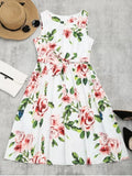 Cute Round Collar Floral Print Belted Dress