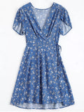 Cute Tiny Floral Plunging Neck Wrap Dress