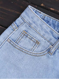 Trendy Embroidered Scalloped Denim Shorts