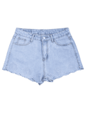 Trendy Embroidered Scalloped Denim Shorts