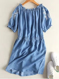 Stunning Off Shoulder Ruffles Embroidered Casual Dress