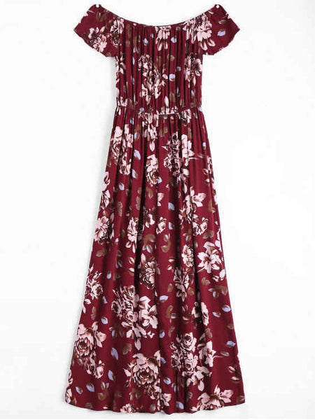 Cute Floral Print Off The Shoulder Asymmetric Dress