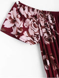 Trendy Floral Print Off The Shoulder Asymmetric Dress