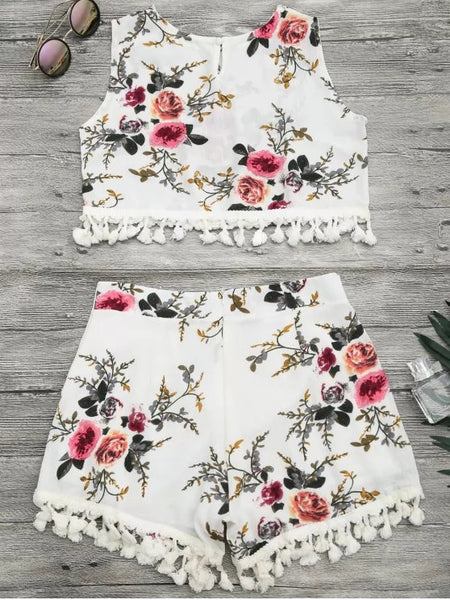  Floral Print Beach Cover Up Shorts Set