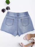 Trendy Patched Pineapple Sequined Ripped Denim Shorts