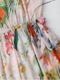Elastic Waist Sheer Floral Midi Dress