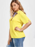 Fashion Bowknot Knitted Plus Size Top with Silk Scarf