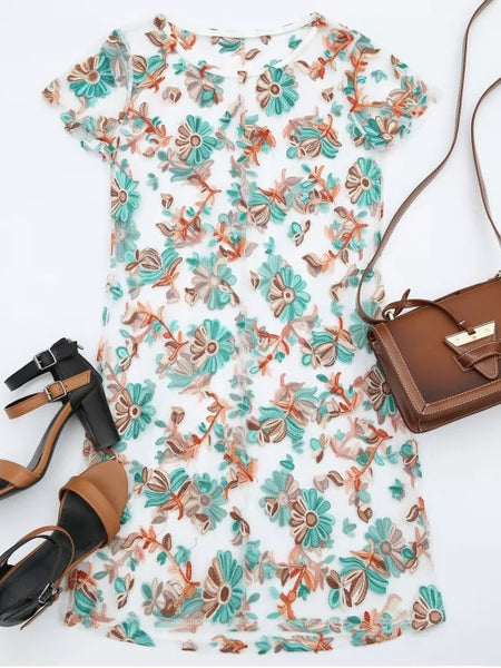 Pretty Floral Patched Sheer Mesh Dress