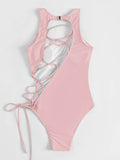 SEXY HOLLOW LACE UP ONE PIECE BIKINI