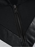 Trendy Zip Up Patchwork PU Leather Panel Jacket