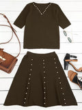 Knitted Beading Top and A Line Mini Skirt