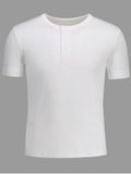 Trendy Crewneck Short Sleeve Henley Mens Top