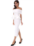 Ruffles Belted Top and Slit Skirt Set