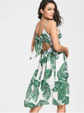 Trendy Leaves Print Self Tie Cami Dress
