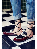 Trendy Splicing Beading Lace-Up Flat Shoes