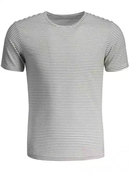 Trendy Mens Striped Crewneck Jersey Tee