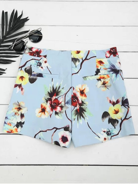 Fashion High Waisted Floral Shorts with Buttons
