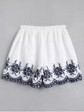 Trendy Floral Embroidered High Waisted Shorts