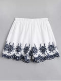 Trendy Floral Embroidered High Waisted Shorts