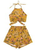 Halter Floral Crop Top with Shorts