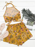 Halter Floral Crop Top with Shorts
