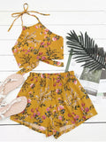 Halter Floral Crop Top with Shorts