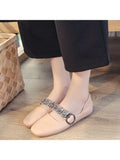 Fashion Rhinestone Buckle Strap Low Heel Flats