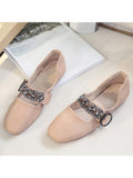 Fashion Rhinestone Buckle Strap Low Heel Flats