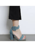 Trendy Denim Ankle Strap Block Heel Sandals