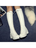 Cute Stylish Front Lace-Up and Chunky Heel Design Knee-High Boots For Women