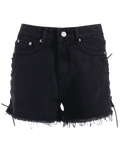 Trendy Frayed Hem Lace Up Denim Shorts