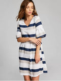 Cute Flare Sleeve Cut Out Striped Dress