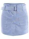 Trendy Belted Striped Skorts with Pockets