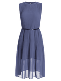 Trendy Pleated Panel Belted Chiffon Dress
