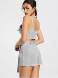 Stripes Bow Tied Cropped Top and Belted Shorts
