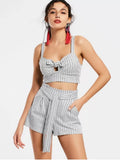 Stripes Bow Tied Cropped Top and Belted Shorts