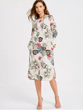 Trendy Floral Print Long Sleeve Slit Dress