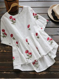 Fun Floral Embroidered High Low Blouse