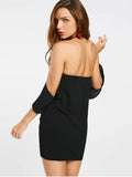 Cute Embroidered Patches Off Shoulder Bodycon Dress