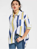 Fashion Stripes Oversized High Low Shirt