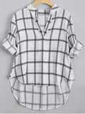 Chic V Neck Checked High Low Blouse