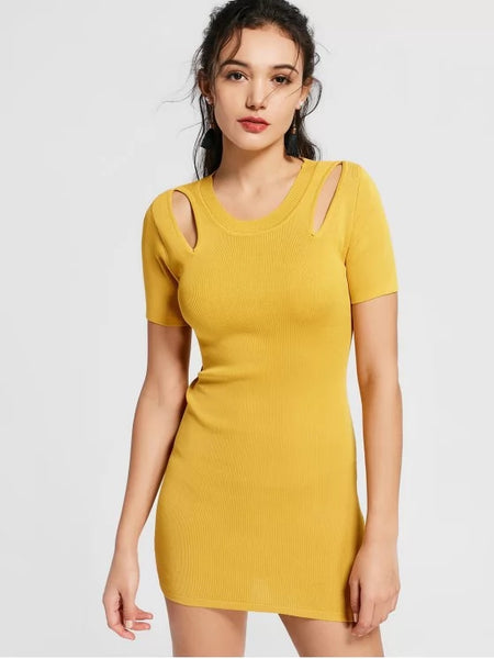 Trendy Cut Out Knitted Fitted Dress